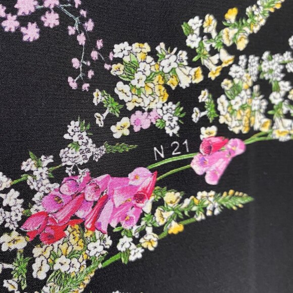 NWT No. 21 Black w Bright Floral 100% Silk Long Sleeved Mini Dress - Picture 9 of 13